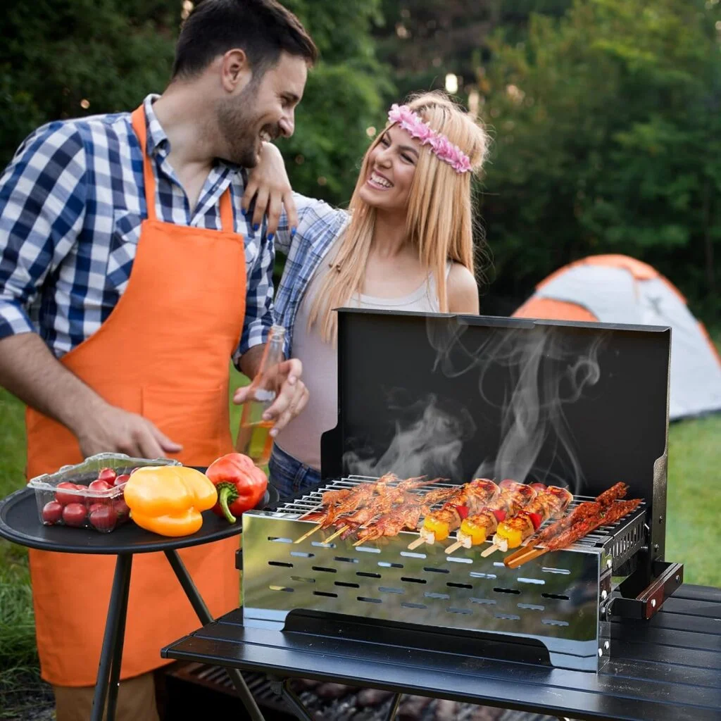 AUXTUR Folding Portable Charcoal Grill, Barbecue Desk Tabletop Outdoor Stainless Steel Smoker BBQ,Portable Lightweight Barbecue Grill Tools for Outdoor Cooking Camping Picnics Beach