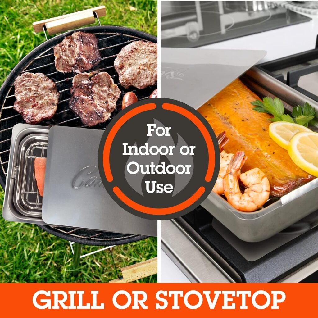 Camerons Large Stovetop Smoker - Stainless Steel BBQ Smoker Box w/Hickory  Oak Wood Chips  Recipe Guide - Indoor Outdoor Use - Great for Smoking Meats, Veggies  Seafood - Barbecue Grilling Gift