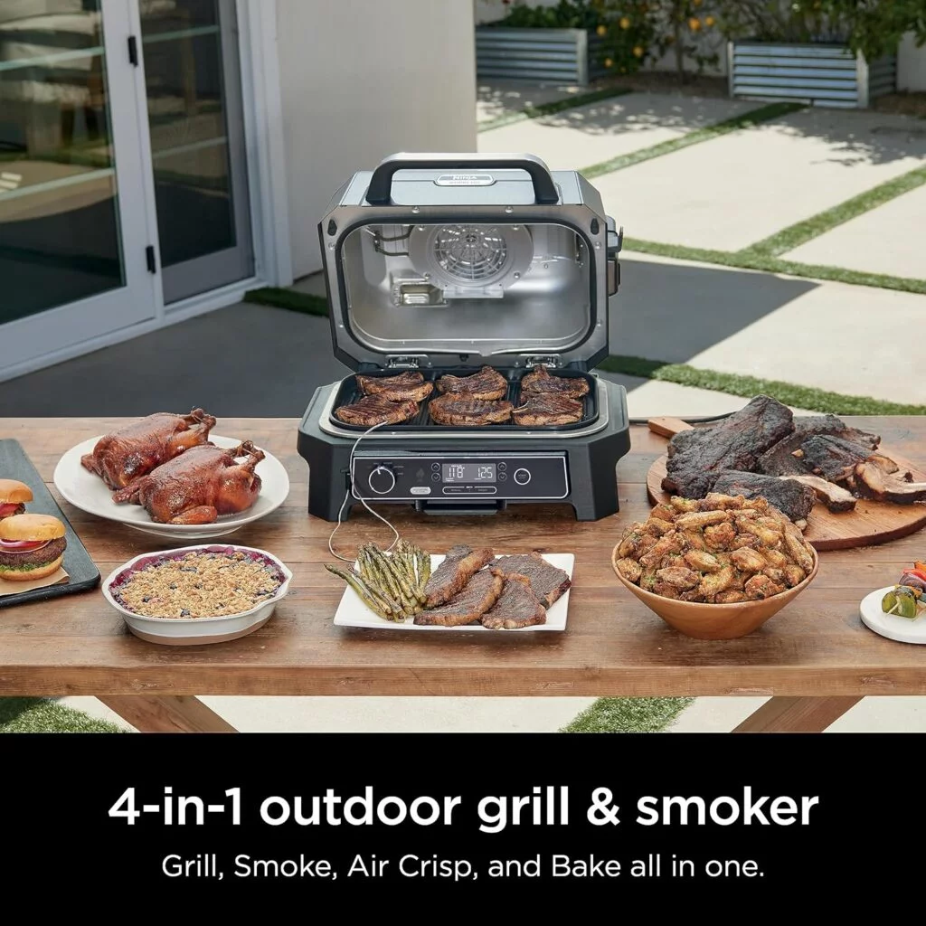 Ninja OG850 Woodfire Pro XL Outdoor Grill Smoker with Built-In Thermometer, 4-in-1 Master Grill, BBQ Smoker, Outdoor Air Fryer, Bake, Portable, Electric, Blue Ninja OG850 Woodfire Pro XL Outdoor Grill Smoker with Built-In Thermometer, 4-in-1 Master Grill, BBQ Smoker, Outdoor Air Fryer, Bake, Portable, Electric, Blue