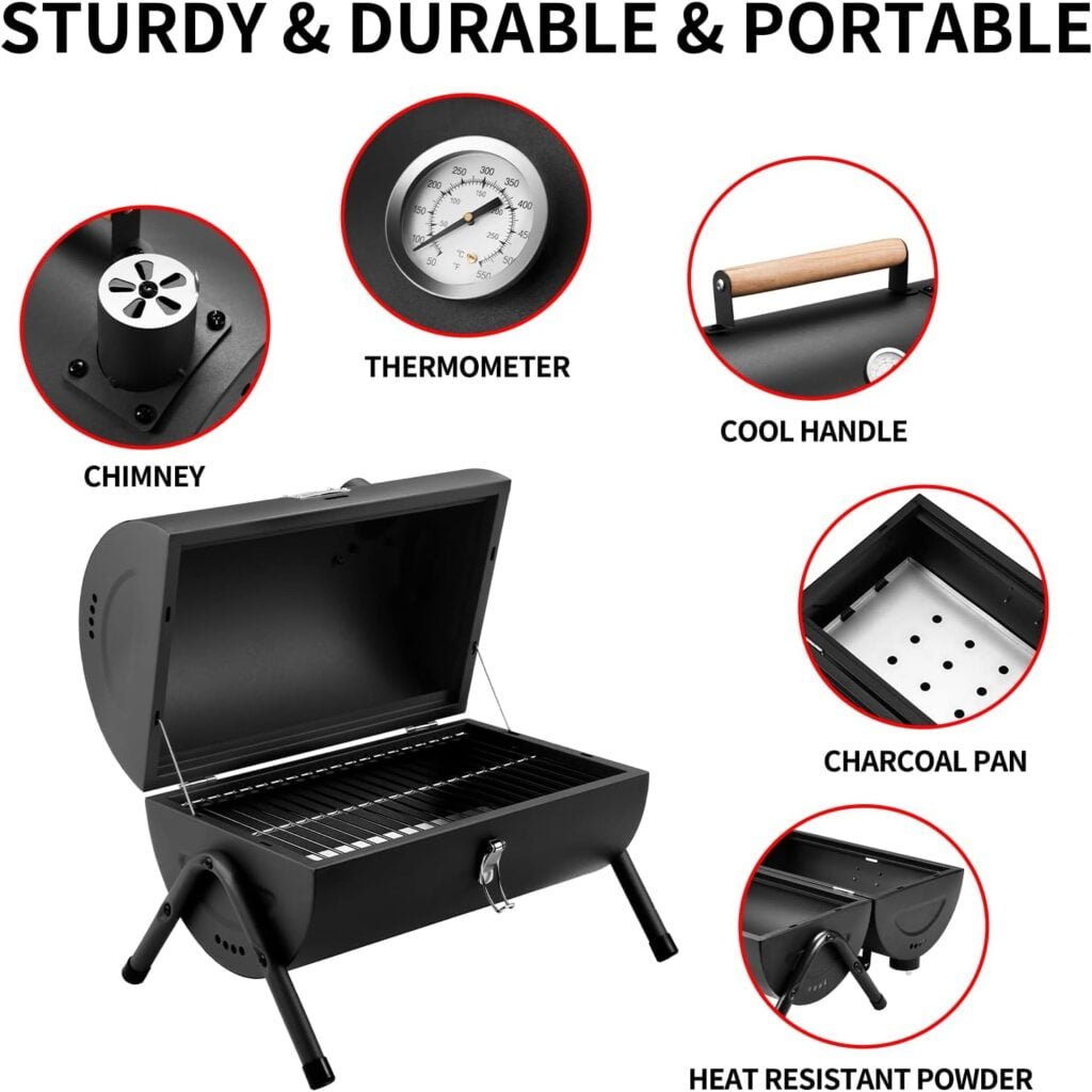 Portable Charcoal Grill, Tabletop Outdoor Barbecue Smoker, Small BBQ Grill for Outdoor Cooking Backyard Camping Picnics Beach by DNKMOR GREEN Portable Charcoal Grill, Tabletop Outdoor Barbecue Smoker, Small BBQ Grill for Outdoor Cooking Backyard Camping Picnics Beach by DNKMOR GREEN