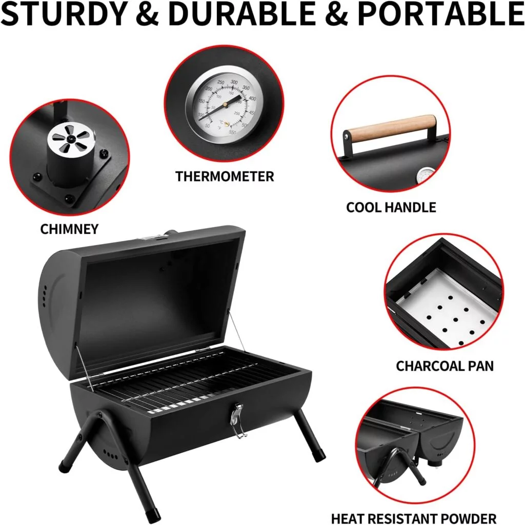 Portable Charcoal Grill, Tabletop Outdoor Barbecue Smoker, Small BBQ Grill for Outdoor Cooking Backyard Camping Picnics Beach by DNKMOR GREEN