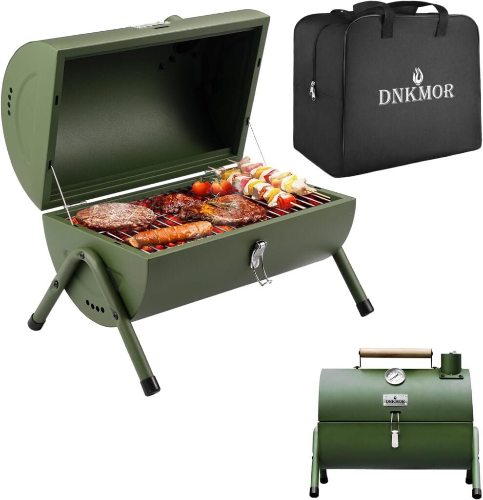 Portable Charcoal Grill, Tabletop Outdoor Barbecue Smoker, Small BBQ Grill for Outdoor Cooking Backyard Camping Picnics Beach by DNKMOR GREEN Portable Charcoal Grill, Tabletop Outdoor Barbecue Smoker, Small BBQ Grill for Outdoor Cooking Backyard Camping Picnics Beach by DNKMOR GREEN