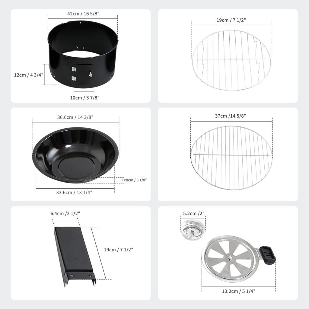 32 Charcoal Smoker BBQ Grill, 3IN1 Outdoor Vertical Smoke Portable Meat Cooker, Black