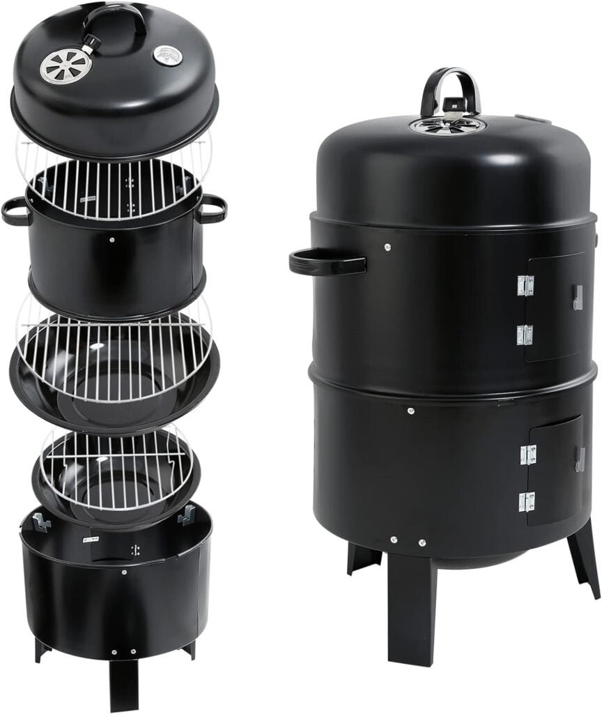 32 Charcoal Smoker BBQ Grill, 3IN1 Outdoor Vertical Smoke Portable Meat Cooker, Black