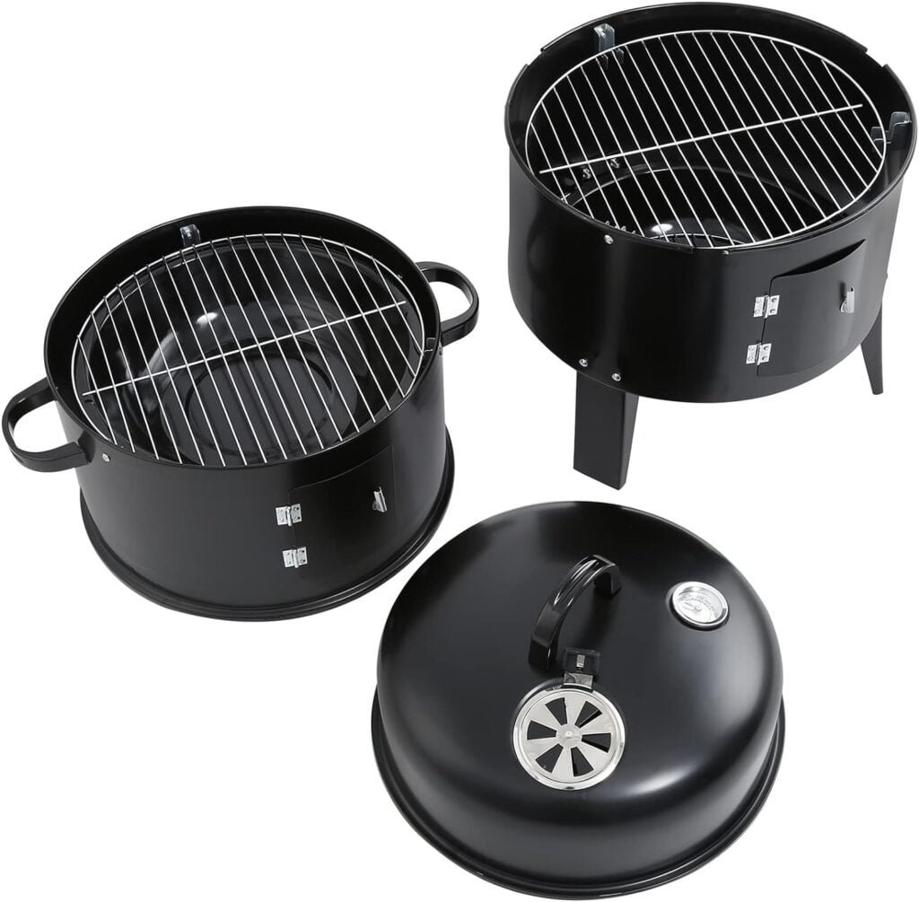 32 Charcoal Smoker BBQ Grill, 3IN1 Outdoor Vertical Smoke Portable Meat Cooker, Black