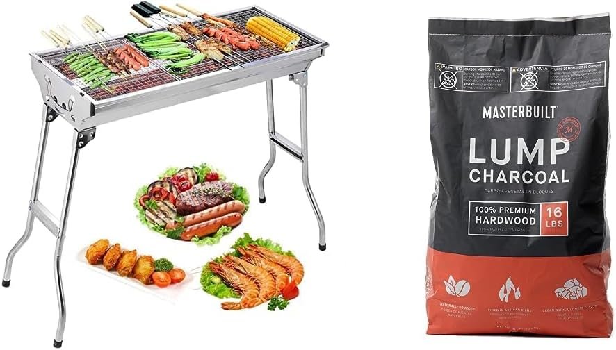 Charcoal Grill, Barbecue Grill Stainless Steel BBQ Smoker Barbecue Folding Portable for Outdoor Cooking Camping Hiking Picnics Backpacking Large