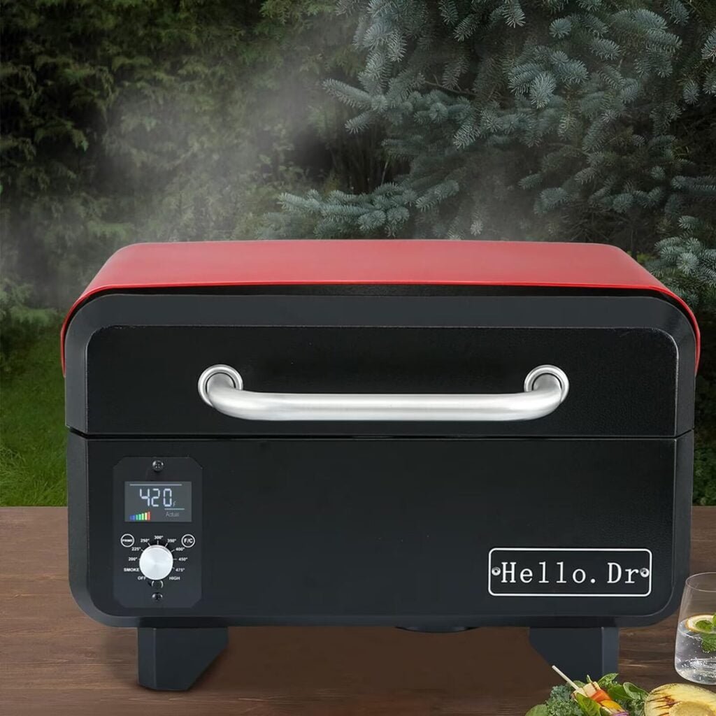 Hello.Dr Portable Wood Pellet Grill and Smoker,Electric Outdoor 8 in 1 Tabletop Grills for RV Camping Tailgating RV Cooking BBQ, Intelligent Temperature Control and Superheated Steam Technology