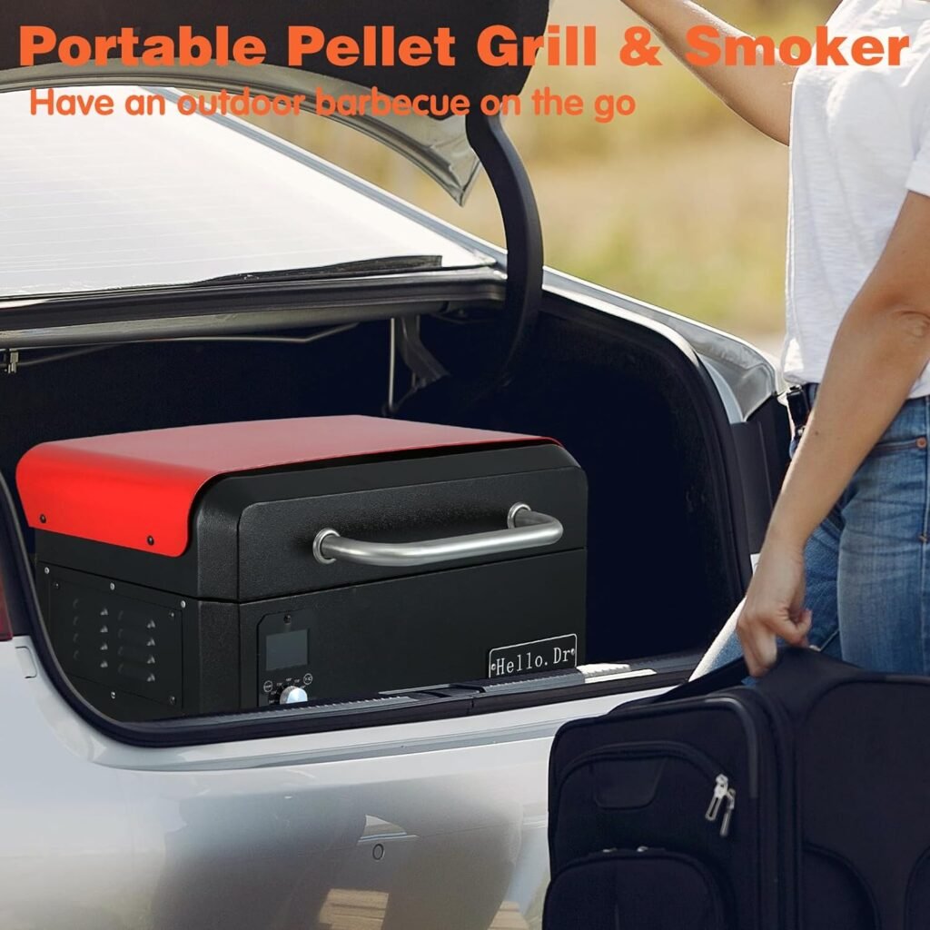 Hello.Dr Portable Wood Pellet Grill and Smoker,Electric Outdoor 8 in 1 Tabletop Grills for RV Camping Tailgating RV Cooking BBQ, Intelligent Temperature Control and Superheated Steam Technology
