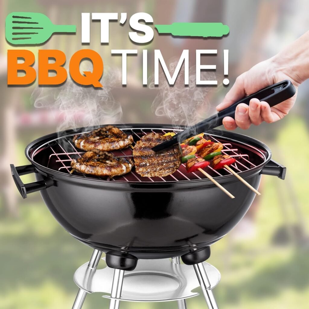 Jovial Portable Outdoor Charcoal BBQ Grill,Stainless Steel Charcoal Grill Offset Smoker with Ash Catcher and Red Cover,Multi-functional ideal for Bake. Braise,Smoke,Roast,and Grill