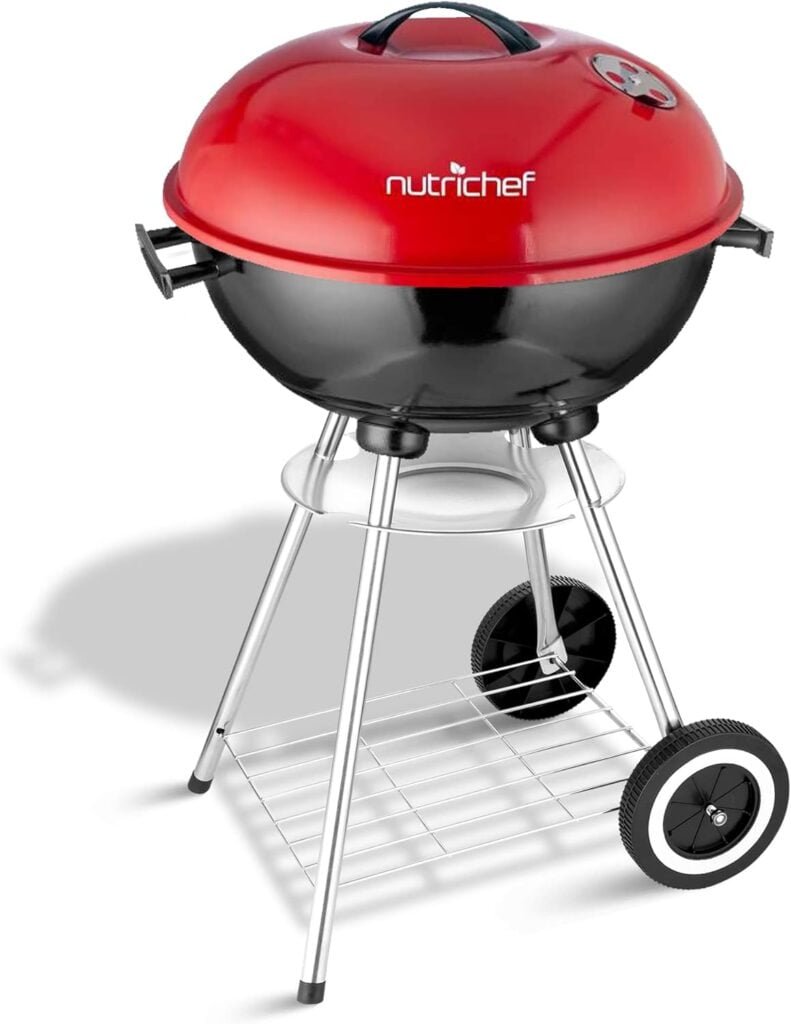 Jovial Portable Outdoor Charcoal BBQ Grill,Stainless Steel Charcoal Grill Offset Smoker with Ash Catcher and Red Cover,Multi-functional ideal for Bake. Braise,Smoke,Roast,and Grill