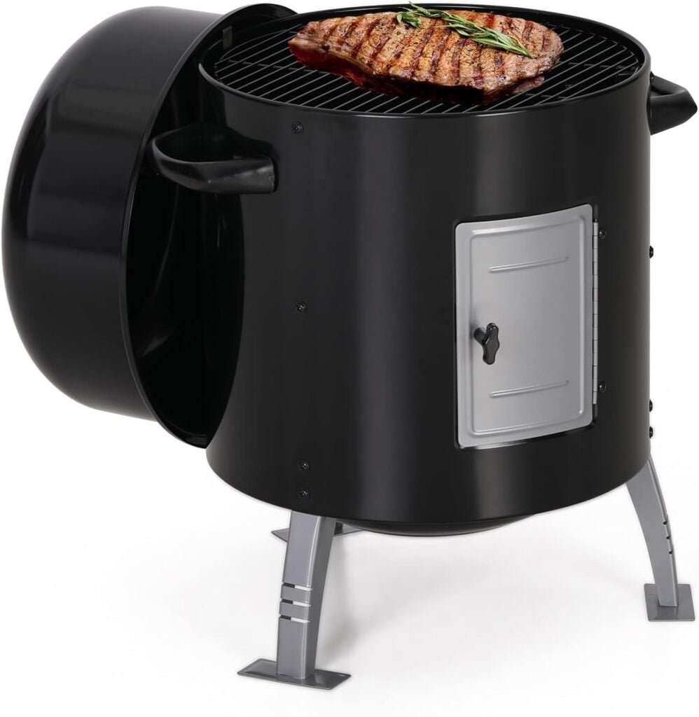 MFSTUDIO 18 Vertical Smoker and BBQ Grill, Pure Porcelain-Enameled Smokey Mountain Cooker, Heavy Duty Charcoal  Woods Outdoor Grill for Smoker, Black