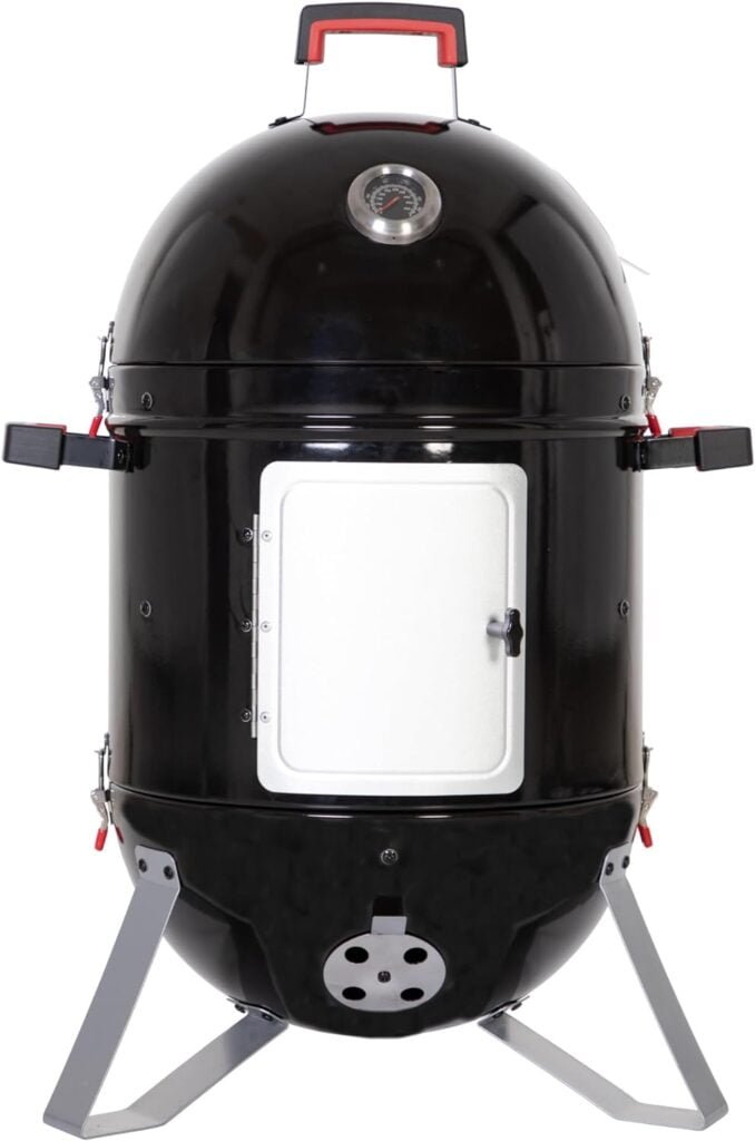 MFSTUDIO 18 Vertical Smoker and BBQ Grill, Pure Porcelain-Enameled Smokey Mountain Cooker, Heavy Duty Charcoal  Woods Outdoor Grill for Smoker, Black