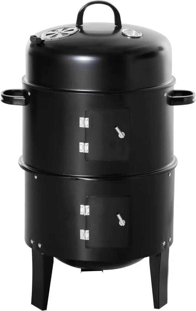 Outsunny Vertical Charcoal BBQ Smoker, 3-in-1 16 Round Charcoal Barbecue Grill with 2 Cooking Area, and Thermometer for Outdoor Camping Picnic Backyard Cooking, Black Outsunny Vertical Charcoal BBQ Smoker, 3-in-1 16 Round Charcoal Barbecue Grill with 2 Cooking Area, and Thermometer for Outdoor Camping Picnic Backyard Cooking, Black