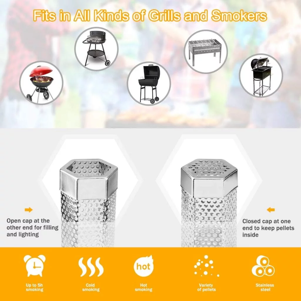 Pellet Smoker Tube, 12 Smoker Tube with Brush, Premium Stainless Steel BBQ Wood Pellet Tube Smoker, 5 Hours of Billowing Smoke Tube Smoker for All Grill, Smoker, Cold/Hot Smoking Pellet Smoker Tube, 12 Smoker Tube with Brush, Premium Stainless Steel BBQ Wood Pellet Tube Smoker, 5 Hours of Billowing Smoke Tube Smoker for All Grill, Smoker, Cold/Hot Smoking