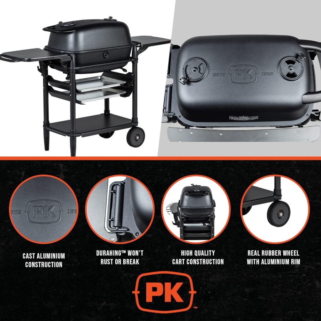 PK Grills Bbq Grill and Smoker Charcoal Grill Portable for Outdoor Barbeque Grilling Camping, Backyard, Patio, Cast Aluminium Grills, Coal, ​​New Original PK Aaron Franklin Addition