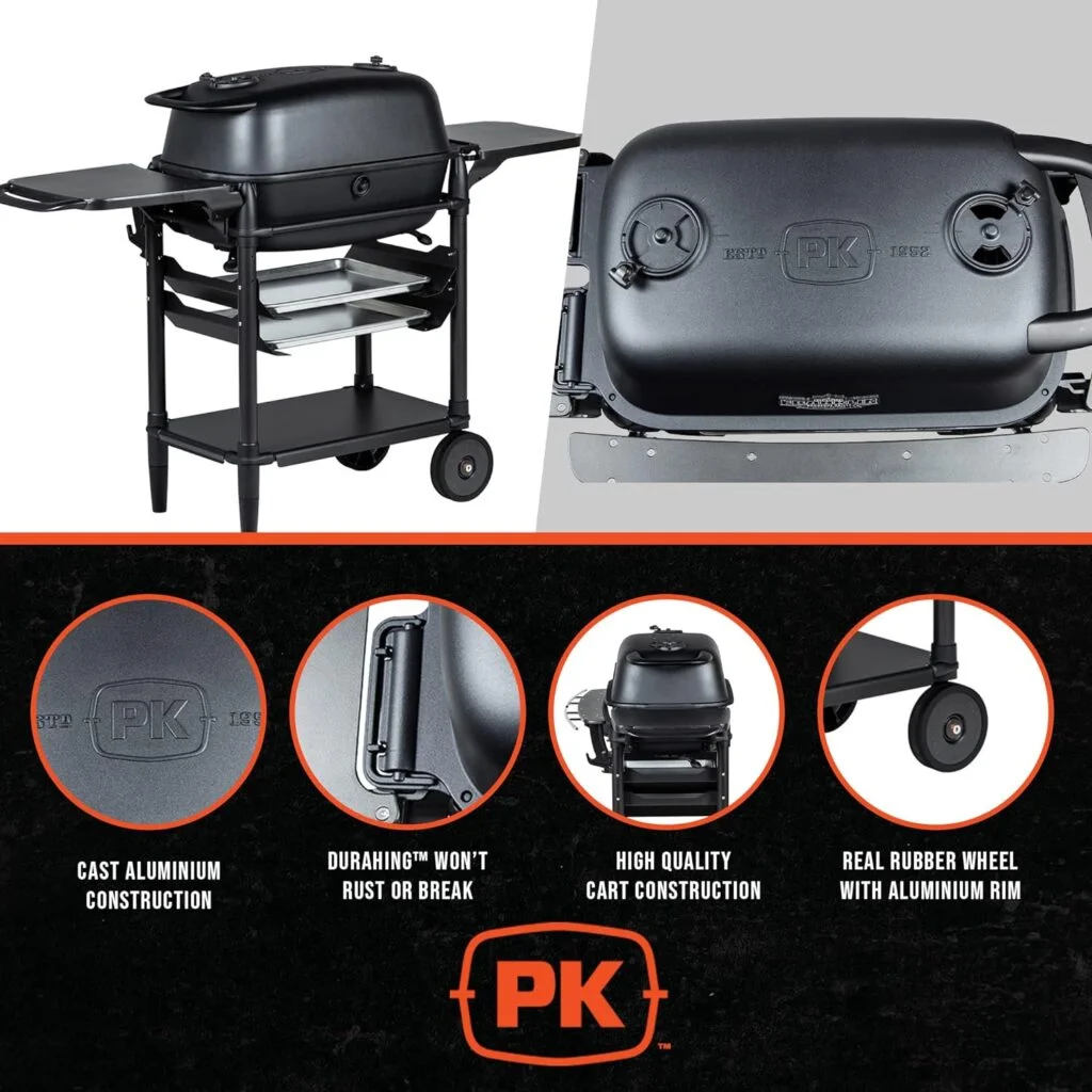 PK Grills Bbq Grill and Smoker Charcoal Grill Portable for Outdoor Barbeque Grilling Camping, Backyard, Patio, Cast Aluminium Grills, Coal, ​​New Original PK Aaron Franklin Addition