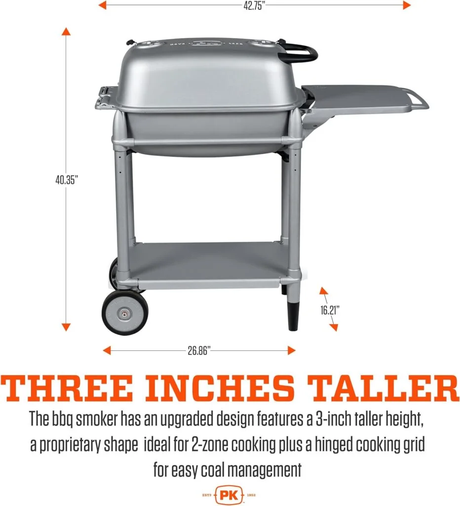 PK Grills PK300-SCX Portable Charcoal BBQ Grill and Smoker, Aluminum Outdoor Kitchen Cooking Barbecue Grill for Camping, Backyard Grilling, Park, Tailgating, Silver