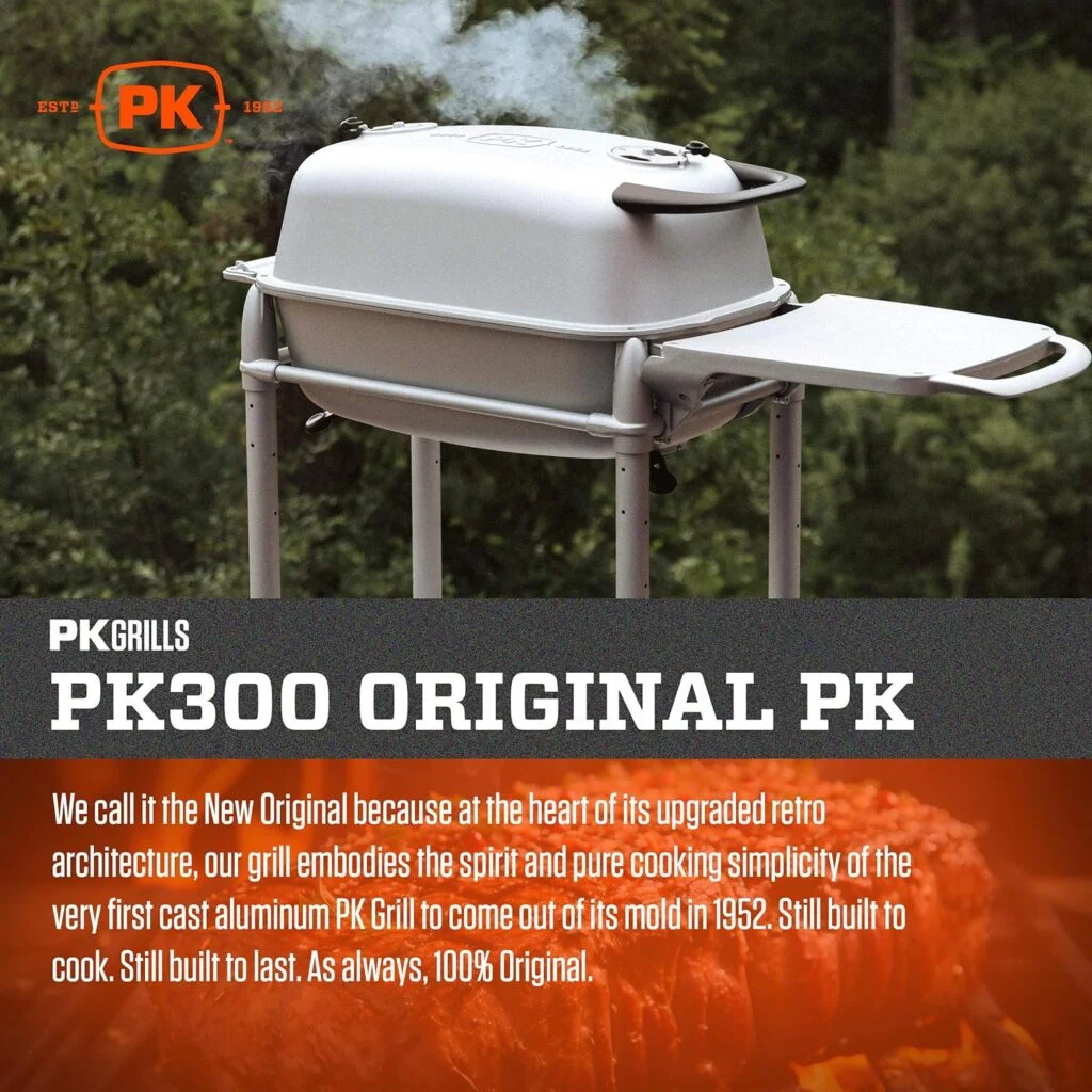 PK Grills PK300-SCX Portable Charcoal BBQ Grill and Smoker, Aluminum Outdoor Kitchen Cooking Barbecue Grill for Camping, Backyard Grilling, Park, Tailgating, Silver