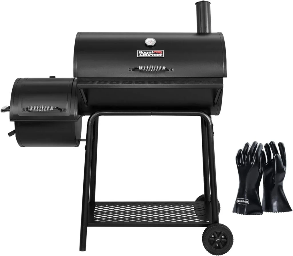 Royal Gourmet CC1830FG Charcoal Grill with High Heat-Resistant BBQ Grill Gloves, 811 Square Inches Barrel Smoker, Outdoor Backyard BBQ Cooking, Black