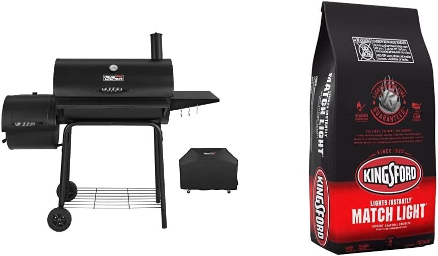Royal Gourmet CC1830SC Charcoal Grill Offset Smoker with Cover, 811 Square Inches, Black, Outdoor Camping