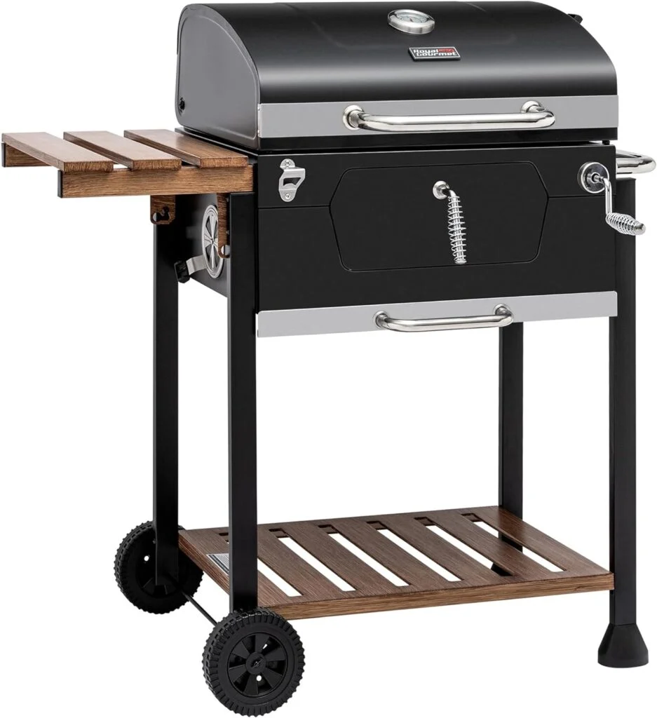 Royal Gourmet CD1824M 24-Inch Charcoal Grill, BBQ Smoker with Handle and Folding Table, Perfect for Outdoor Patio, Garden and Backyard Grilling, Black, Medium Royal Gourmet CD1824M 24-Inch Charcoal Grill, BBQ Smoker with Handle and Folding Table, Perfect for Outdoor Patio, Garden and Backyard Grilling, Black, Medium