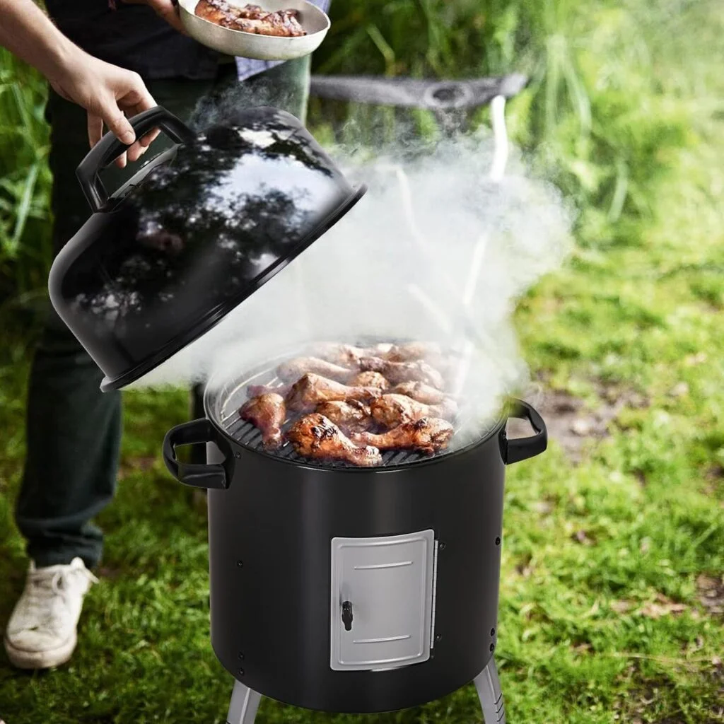 Sophia  William 17 Vertical Charcoal Smoker Grills with Two-Tier Grates, Heavy-Duty Integral Chamber and Tunnel Ventilation System for BBQ, Patio, Outdoor Camping(Black)