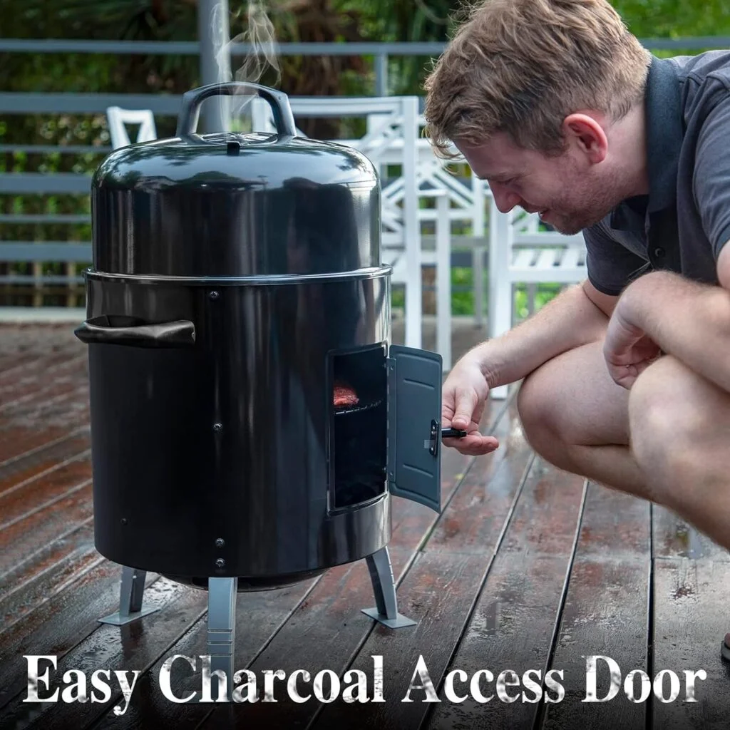 Sophia  William 17 Vertical Charcoal Smoker Grills with Two-Tier Grates, Heavy-Duty Integral Chamber and Tunnel Ventilation System for BBQ, Patio, Outdoor Camping(Black)