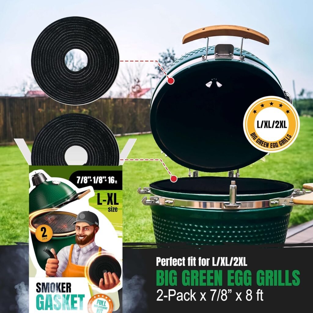 XXL 40 FT Grill Gasket for Smokers - Black 1/2’’ x 1/8’’ Hi Temp Seal Smoker Gasket – 4-Pack x 10 FT Self Stick Black Nomex Fire Tape BBQ Lid – BBQ Grill Smoker Accessories Gifts for Men