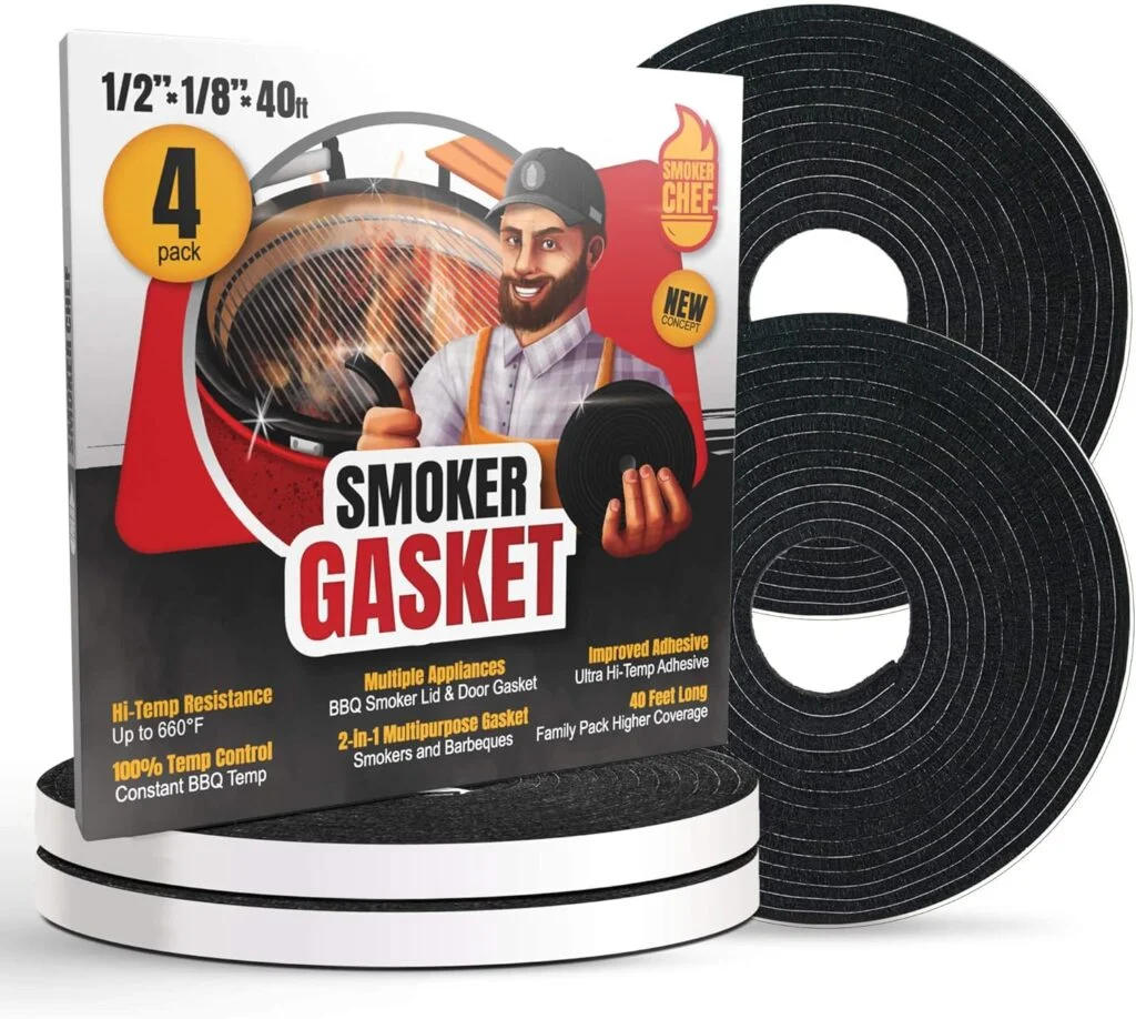 XXL 40 FT Grill Gasket for Smokers - Black 1/2’’ x 1/8’’ Hi Temp Seal Smoker Gasket – 4-Pack x 10 FT Self Stick Black Nomex Fire Tape BBQ Lid – BBQ Grill Smoker Accessories Gifts for Men XXL 40 FT Grill Gasket for Smokers - Black 1/2’’ x 1/8’’ Hi Temp Seal Smoker Gasket – 4-Pack x 10 FT Self Stick Black Nomex Fire Tape BBQ Lid – BBQ Grill Smoker Accessories Gifts for Men