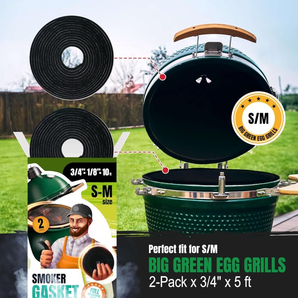 XXL 40 FT Grill Gasket for Smokers - Black 1/2’’ x 1/8’’ Hi Temp Seal Smoker Gasket – 4-Pack x 10 FT Self Stick Black Nomex Fire Tape BBQ Lid – BBQ Grill Smoker Accessories Gifts for Men