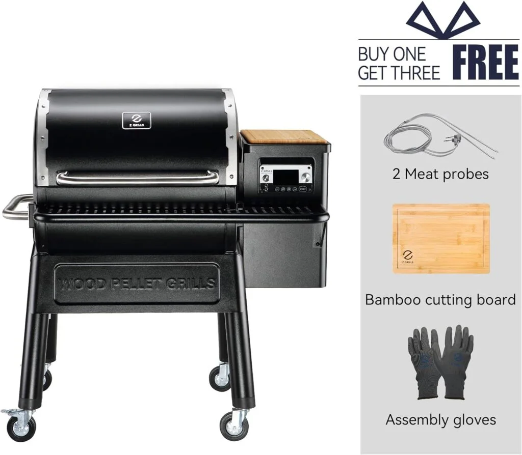 Z GRILLS Wood Pellet Smoker Grill, 8 in 1 BBQ Grill with Auto Temperature Control, 697 sq in Cooking Area for Backyard, Patio and Outdoor Cooking, 7002E, Sliver