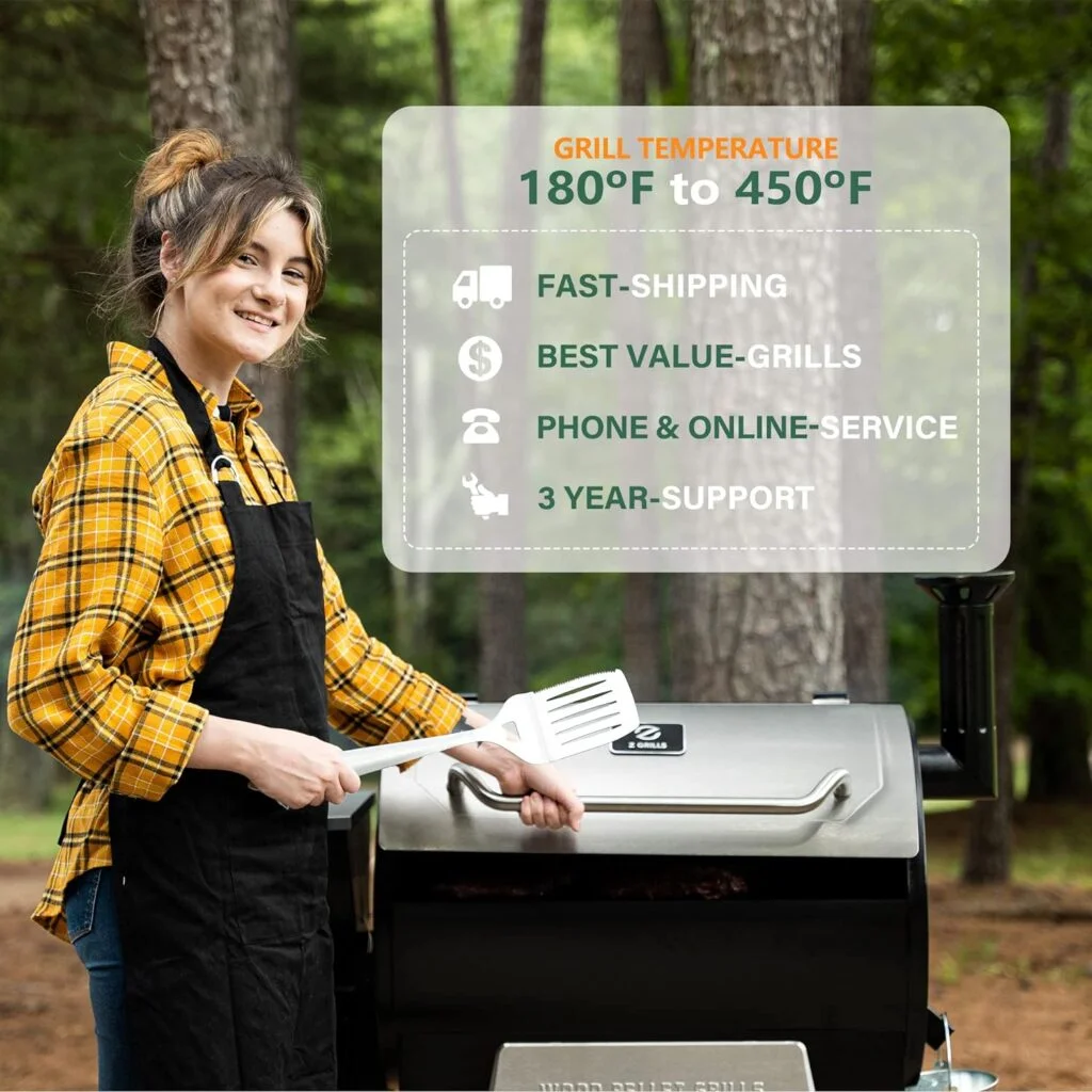Z GRILLS Wood Pellet Smoker Grill, 8 in 1 BBQ Grill with Auto Temperature Control, 697 sq in Cooking Area for Backyard, Patio and Outdoor Cooking, 7002E, Sliver