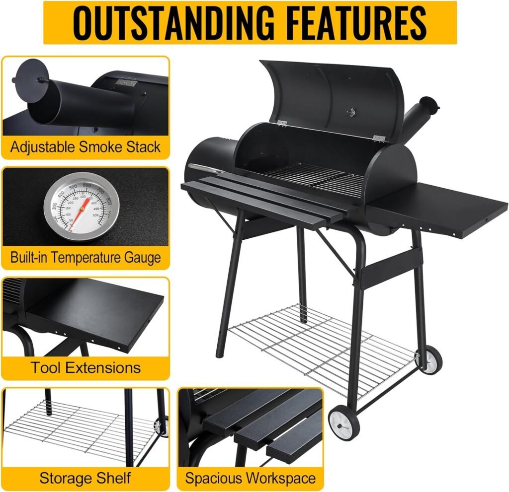 Charcoal Grills Outdoor Charcoal Barbecue Grill Offset Smoker, Camping Barbecue Grill for Outdoor Backyard BBQ Parties and Picnics Black Large Charcoal Grills Outdoor Charcoal Barbecue Grill Offset Smoker, Camping Barbecue Grill for Outdoor Backyard BBQ Parties and Picnics Black Large