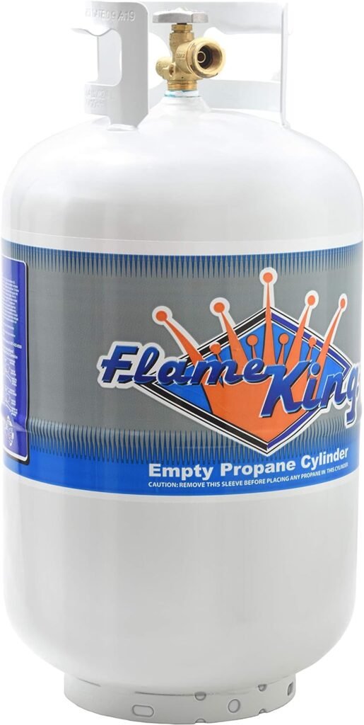 Flame King YSN201b 20 Pound Steel Propane Tank Cylinder with Type 1 Overflow Protection Device Valve, for Grills and BBQs, White