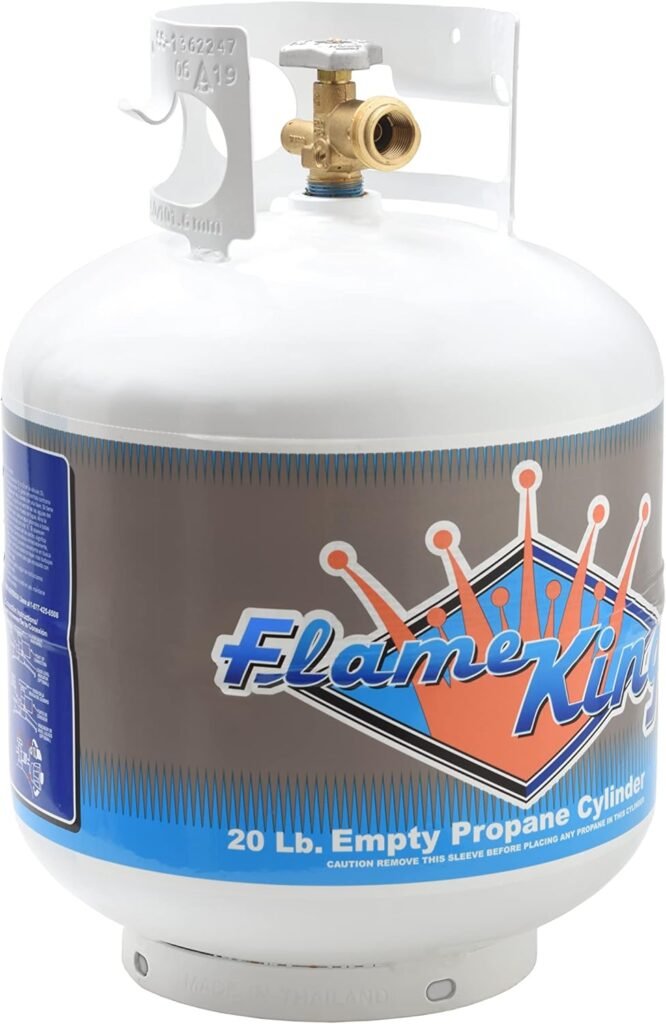 Flame King YSN201b 20 Pound Steel Propane Tank Cylinder with Type 1 Overflow Protection Device Valve, for Grills and BBQs, White