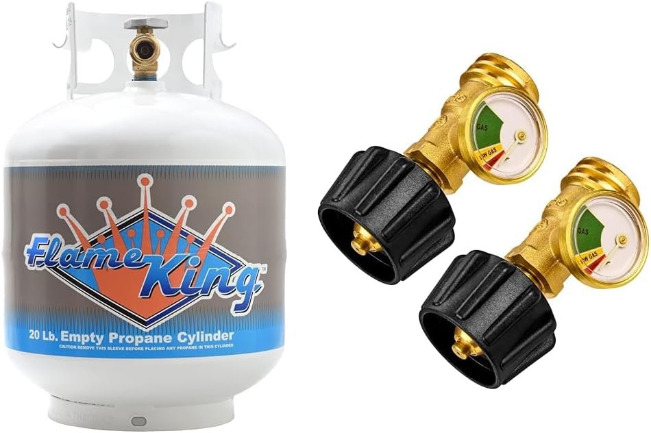 Flame King YSN201b 20 Pound Steel Propane Tank Cylinder with Type 1 Overflow Protection Device Valve, for Grills and BBQs, White