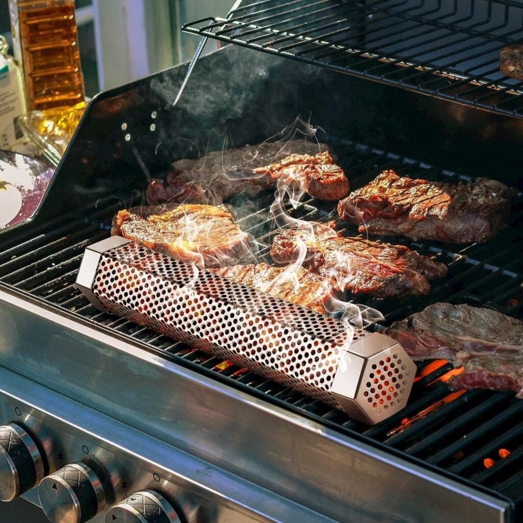 ASMOKE Pellet Smoker Tube - 13.4 Hexagonal Premium Stainless Steel Smoking Tube for Enhanced Flavor - Ideal for Meat Smoking, Works with ASMOKE Smoker, Creates Evenly Aromatic Smoke, Brushes Included