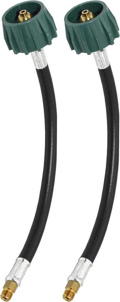 Flame King E12INPT-X2 2-Pack 12-inch Pigtail Hose Connectors for RV, Van Or Trailer Propane Tank 2-Stage Auto Changeover Regulators, 12 inches (2-pk), Black/Green Flame King E12INPT-X2 2-Pack 12-inch Pigtail Hose Connectors for RV, Van Or Trailer Propane Tank 2-Stage Auto Changeover Regulators, 12 inches (2-pk), Black/Green