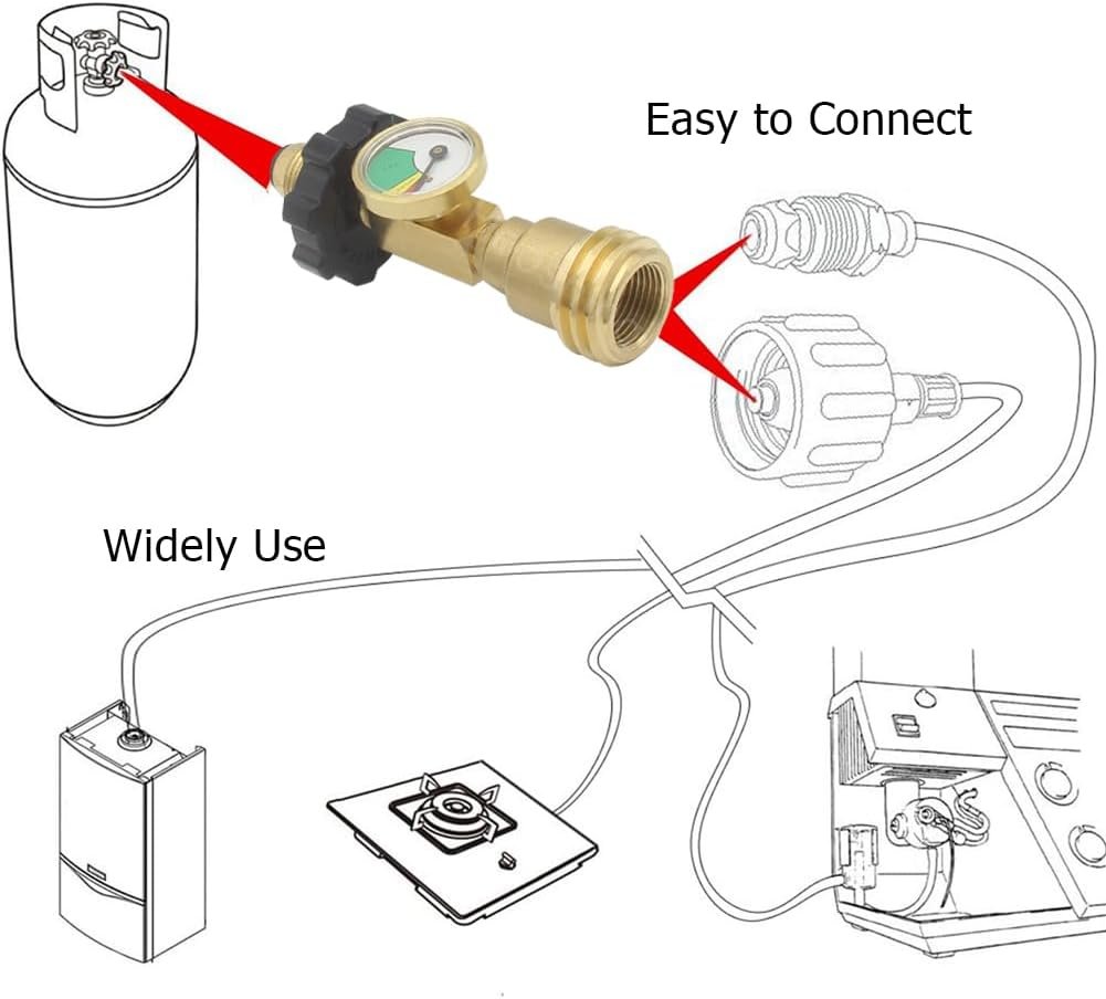 Hooshing Propane Tank Adapter with Gauge Converts POL LP Tank Service Valve to QCC1/Type 1 with Wrench Old to New Connection for RV, BBQ Gas Grill Heater Propane Appliances Hooshing Propane Tank Adapter with Gauge Converts POL LP Tank Service Valve to QCC1/Type 1 with Wrench Old to New Connection for RV, BBQ Gas Grill Heater Propane Appliances