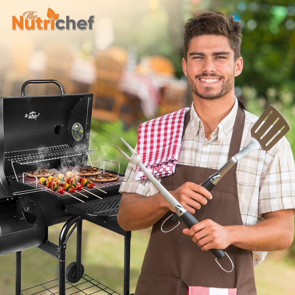 NutriChef Charcoal Grill Offset Smoker with Cover, Portable Stainless Steel Grill, Outdoor Camping BBQ and Barrel Smoker (Black) NutriChef Charcoal Grill Offset Smoker with Cover, Portable Stainless Steel Grill, Outdoor Camping BBQ and Barrel Smoker (Black)