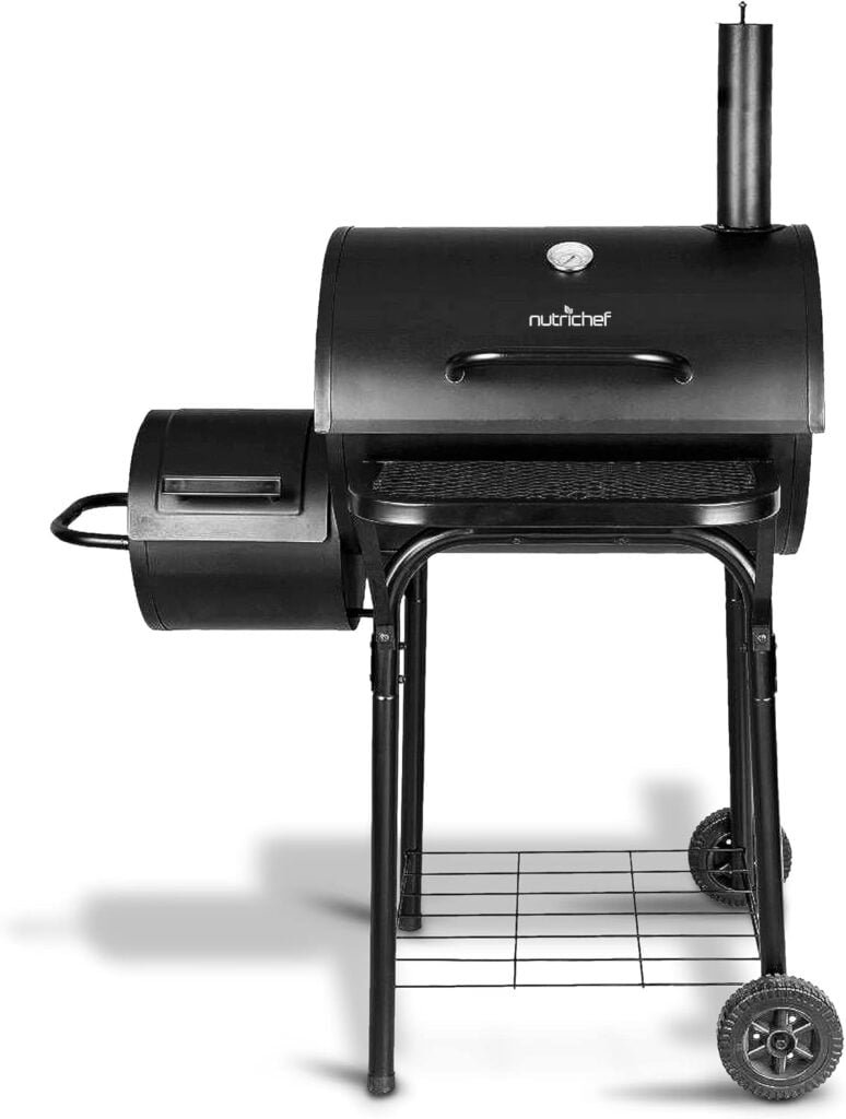 NutriChef Charcoal Grill Offset Smoker with Cover, Portable Stainless Steel Grill, Outdoor Camping BBQ and Barrel Smoker (Black) NutriChef Charcoal Grill Offset Smoker with Cover, Portable Stainless Steel Grill, Outdoor Camping BBQ and Barrel Smoker (Black)