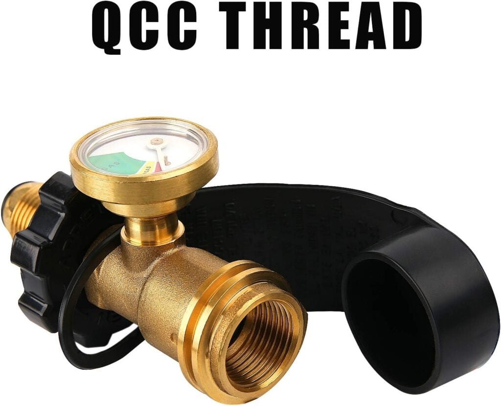 Solimeta Dual Propane Tank Connection, Propane Tank Y Splitter Adapter with Gauge, Level Indicator, Gas Pressure Meter for RV Camper, Cylinder, BBQ Gas Grill