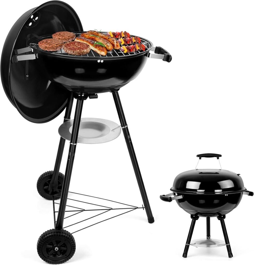 18 Inch Kettle Charcoal Grill, Joyfair Outdoor Barbecue Grill for Camping/Backyard/Tabletop Cooking, Portable Round Smoker with Wheels, Porcelain-Enameled Lid Fire Bowl, Dual Venting System, Black 18 Inch Kettle Charcoal Grill, Joyfair Outdoor Barbecue Grill for Camping/Backyard/Tabletop Cooking, Portable Round Smoker with Wheels, Porcelain-Enameled Lid Fire Bowl, Dual Venting System, Black