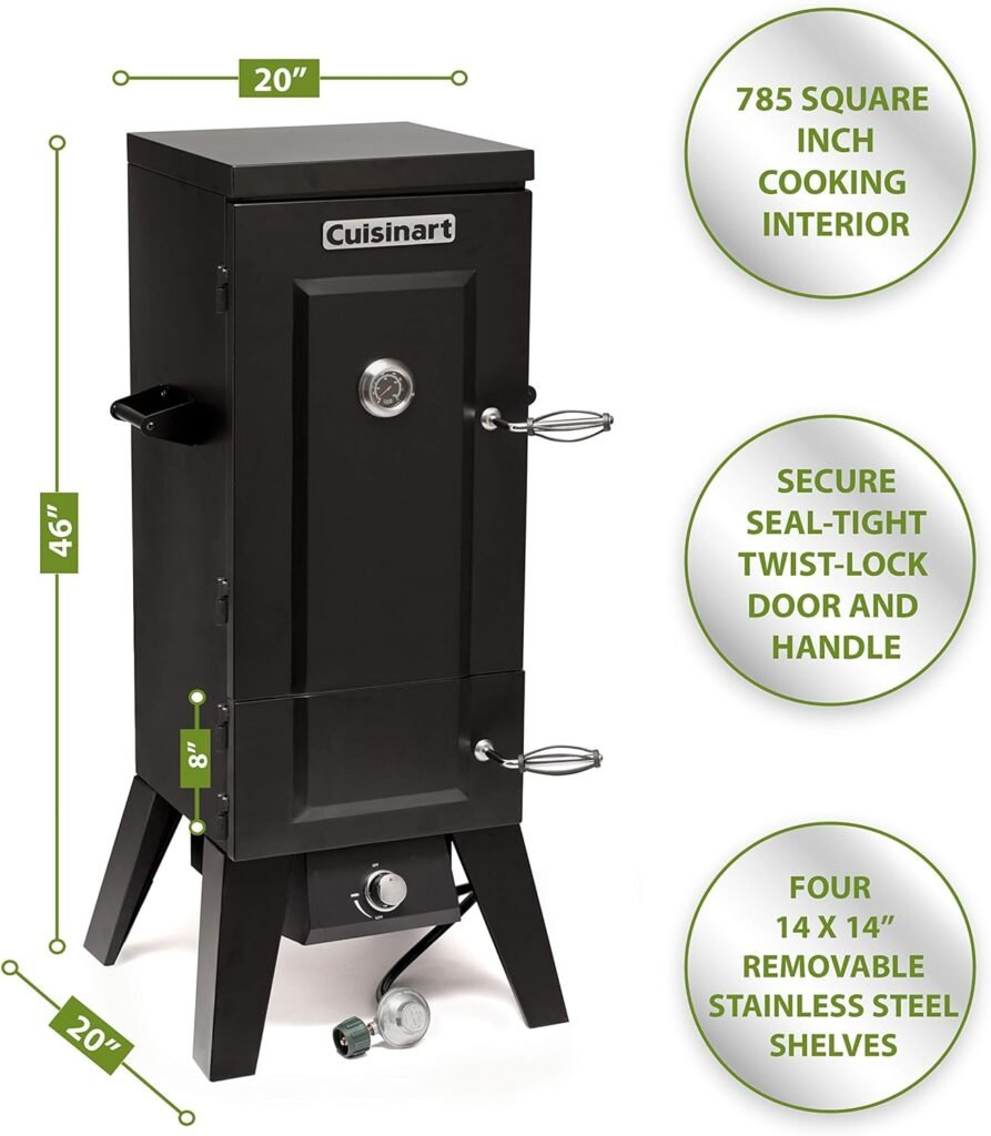 Cuisinart COS-244 Vertical Propane Smoker with Temperature  Smoke Control, Four Removable Shelves, 36, Black