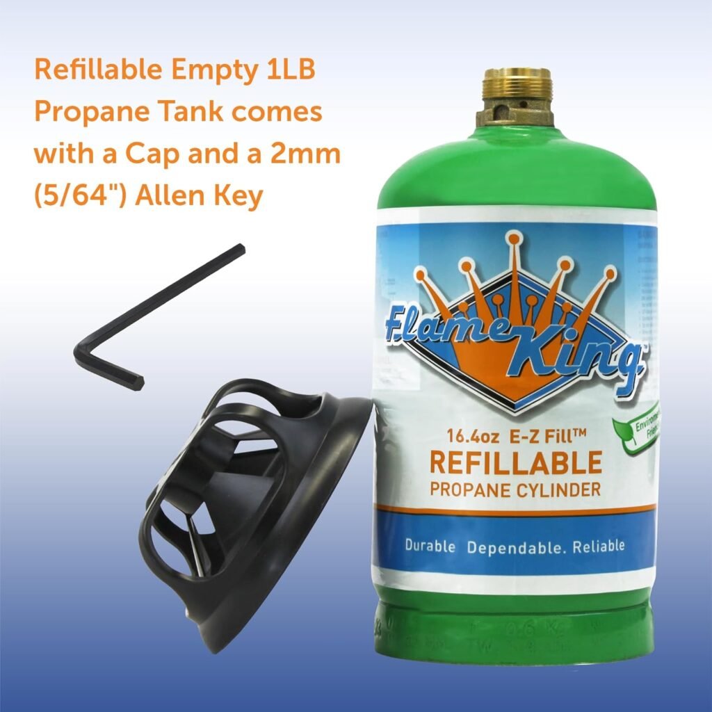 Flame King Refillable 1LB Empty Propane Cylinder Tank - Reusable - Safe and Legal Refill Option - DOT Compliant-16.4 oz (2-Pack), green (YSN164-2)
