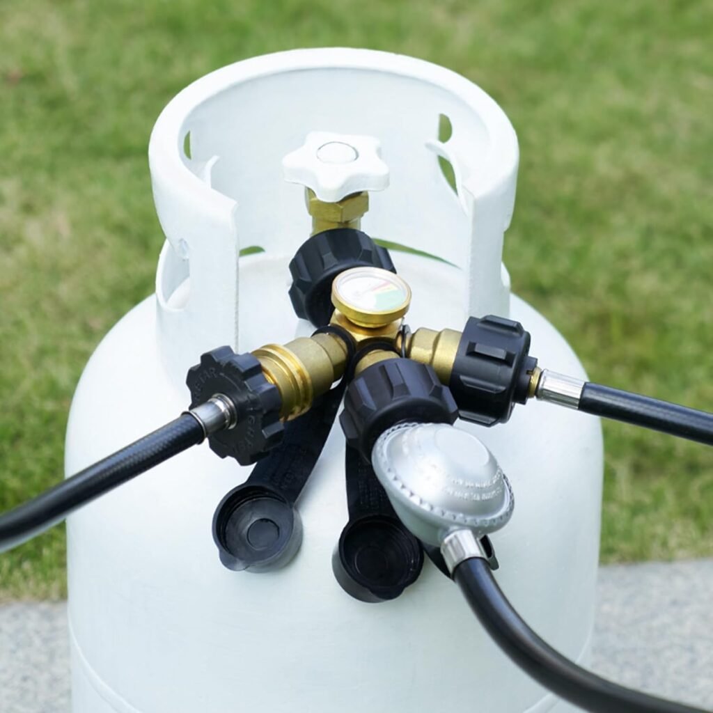 GASPRO Propane Splitter with Gauge, Propane Tank Splitter 2 Way for 5-40LB, Perfect for Heaters, Camping Stoves, BBQ Grills, Gas Burners and More GASPRO Propane Splitter with Gauge, Propane Tank Splitter 2 Way for 5-40LB, Perfect for Heaters, Camping Stoves, BBQ Grills, Gas Burners and More