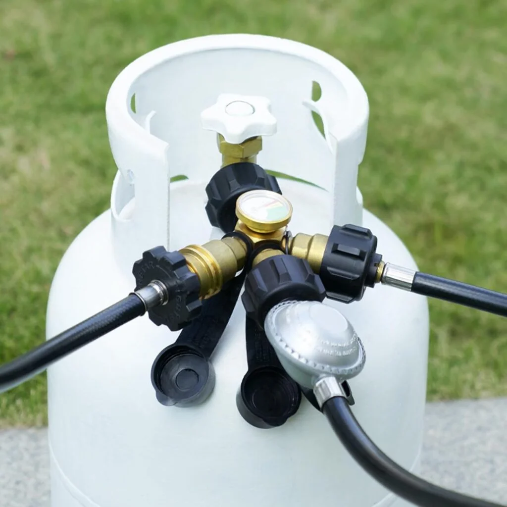 GASPRO Propane Splitter with Gauge, Propane Tank Splitter 2 Way for 5-40LB, Perfect for Heaters, Camping Stoves, BBQ Grills, Gas Burners and More GASPRO Propane Splitter with Gauge, Propane Tank Splitter 2 Way for 5-40LB, Perfect for Heaters, Camping Stoves, BBQ Grills, Gas Burners and More