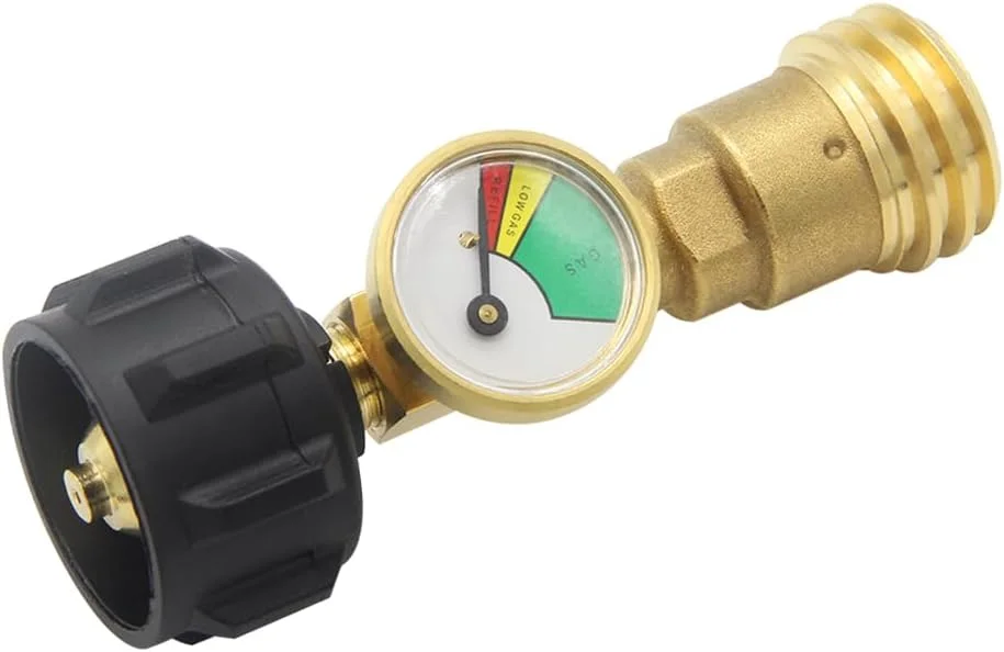 Hooshing Propane Tank Gauge Level Indicator Leak Detector for 5lb-40lb Propane Tanks Gas Pressure Meter Propane Adapter Fittings QCC1/Type 1 for RV Camper, Cylinder, BBQ Gas Grill, Heater Appliances