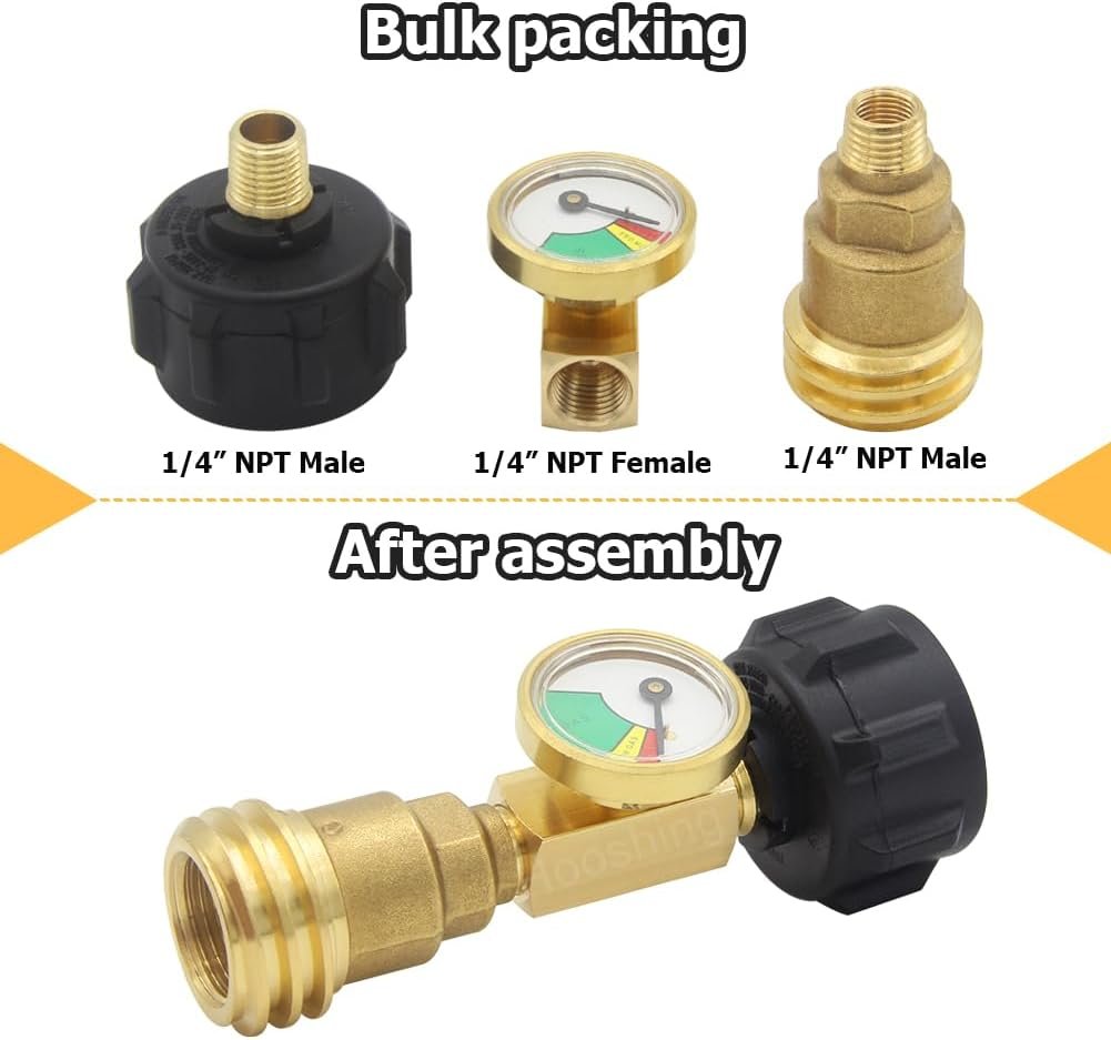 Hooshing Propane Tank Gauge Level Indicator Leak Detector for 5lb-40lb Propane Tanks Gas Pressure Meter Propane Adapter Fittings QCC1/Type 1 for RV Camper, Cylinder, BBQ Gas Grill, Heater Appliances Hooshing Propane Tank Gauge Level Indicator Leak Detector for 5lb-40lb Propane Tanks Gas Pressure Meter Propane Adapter Fittings QCC1/Type 1 for RV Camper, Cylinder, BBQ Gas Grill, Heater Appliances
