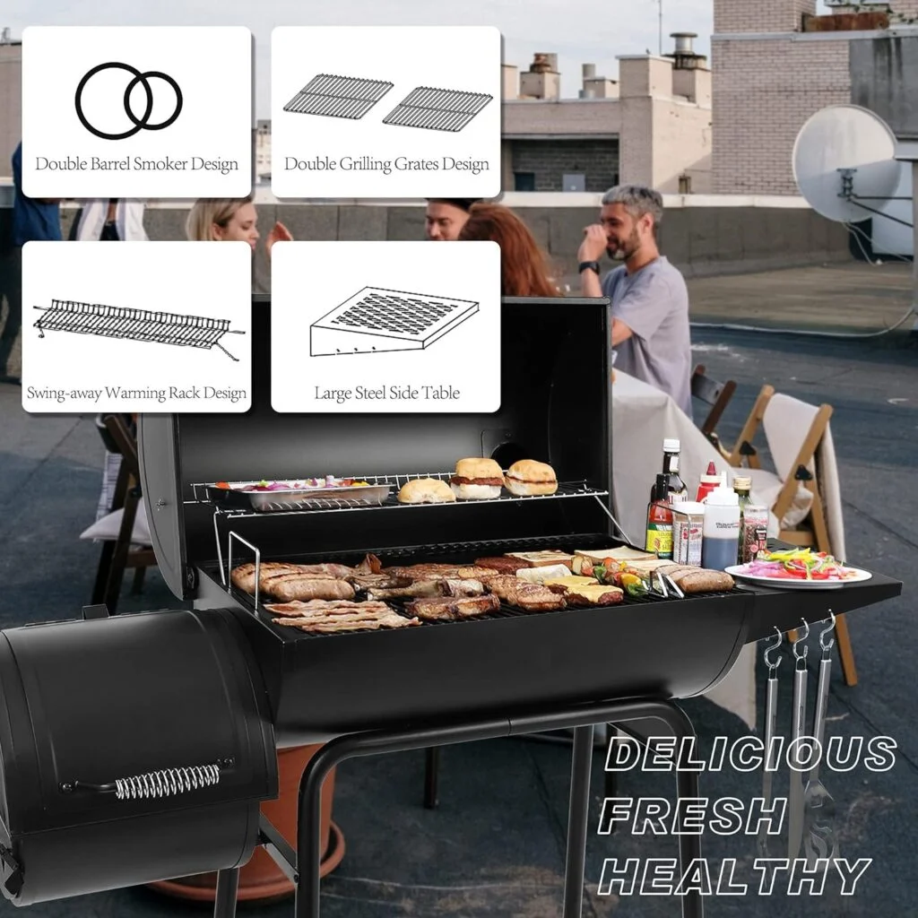 Royal Gourmet CC1830RC 30 Barrel Charcoal Grill with Offset, 811 Square Inches Smoker with Cover for Outdoor Garden, Patio, and Backyard Cooking, Black Royal Gourmet CC1830RC 30 Barrel Charcoal Grill with Offset, 811 Square Inches Smoker with Cover for Outdoor Garden, Patio, and Backyard Cooking, Black